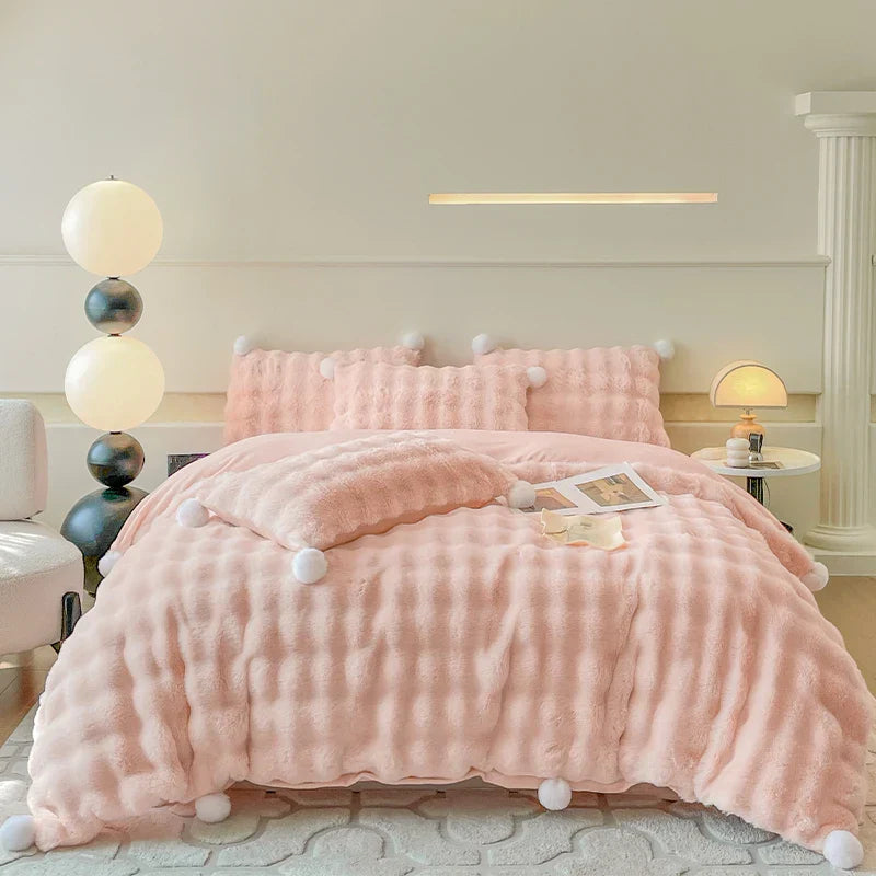 DecorBites™ Double-Sided Rabbit Fur Bedding Set, Plush Velvet Fleece, Monochromatic Luxury Duvet Set