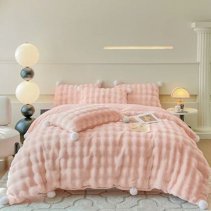 DecorBites™ Double-Sided Rabbit Fur Bedding Set, Plush Velvet Fleece, Monochromatic Luxury Duvet Set