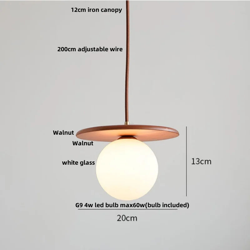 DecorBites™ LED Glass & Wood Pendant Light for Aisle, Coffee Living Room - Japanese Style