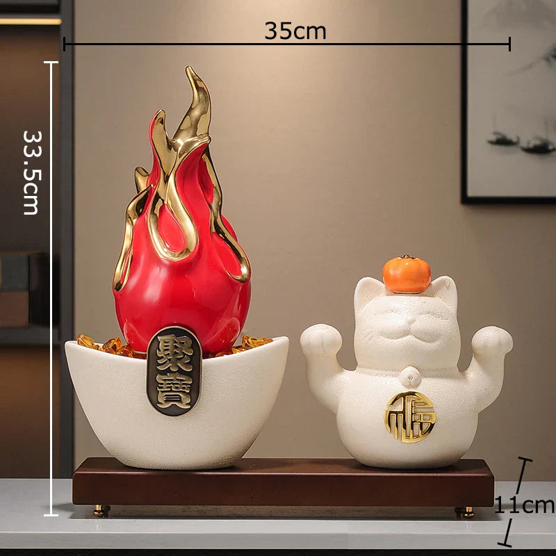 ديكور بايتس™ - زينة سيراميكية على شكل قطة بيتايا مطلية بالذهب، لتزيين المناظر الطبيعية