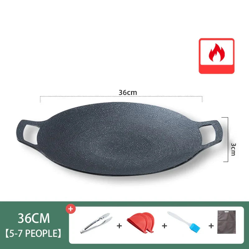 DecorBites™ Korean BBQ Grill Pan: Round Non-Stick Outdoor Frying Pan for Camping & Travel