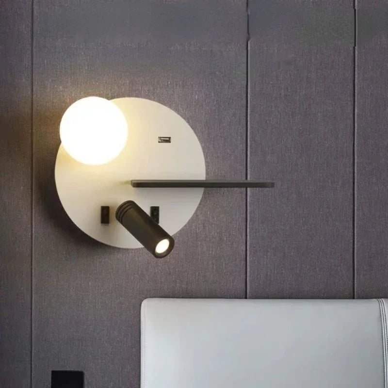 DecorBites™ LED Reading Wall Lamp with USB Charging, Storage, and Nordic Design