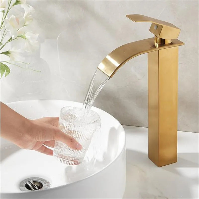 Grifo de baño oro rosa de latón Decorbites™: Mezclador de cascada para lavabo
