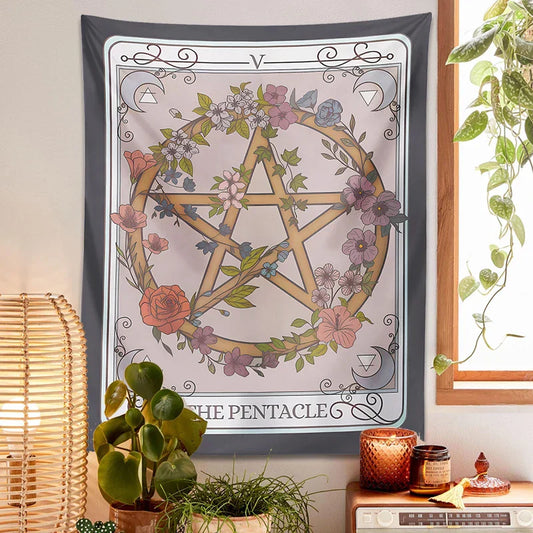 Decobites Pentacle Tarot Tapestry: Witchy Forestcore Botanical Magic for Home Decor