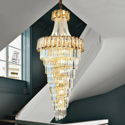 DecorBites™ Elegant Crystal Chandelier for Duplex Spiral Staircase and Living Room