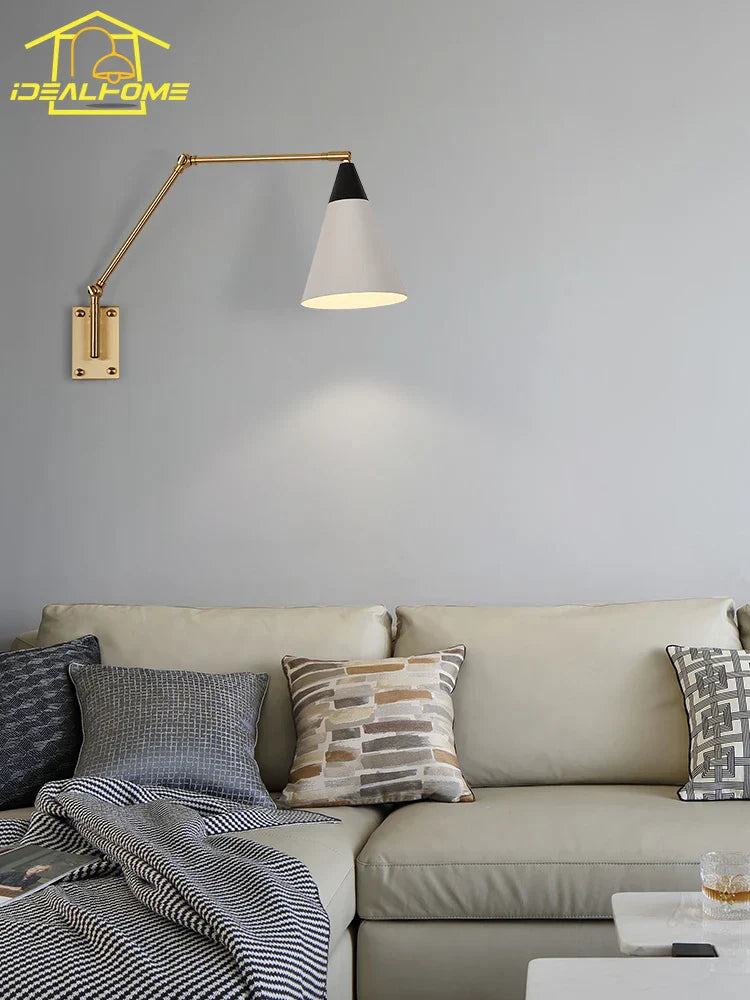 DecorBites™ Gold Lustre Copper Swing Arm Wall Lamp LED E27 for Villa Bedroom Study