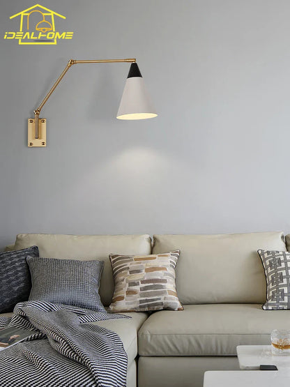 DecorBites™ Gold Lustre Copper Swing Arm Wall Lamp LED E27 for Villa Bedroom Study