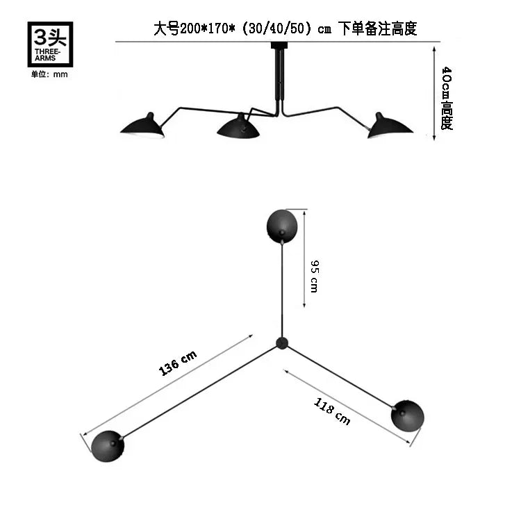 Lámpara de techo DecorBites™ Industrial Spider Serge Mouille, iluminación LED E27 negra