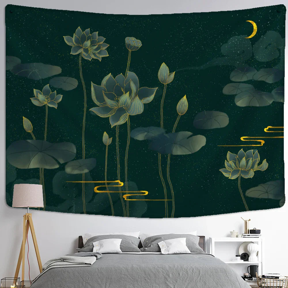 Decorbites™ Koi-Lotus-Tinten-Gobelin-Wandbehang – Bohème-Ästhetik für die Hausdekoration