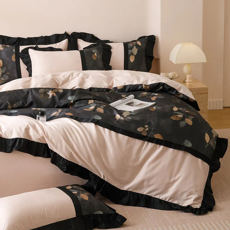 DecorBites™ Ice Rayon Summer Bedding Set with Lace - Silky & Cozy Single/Double Bed Set