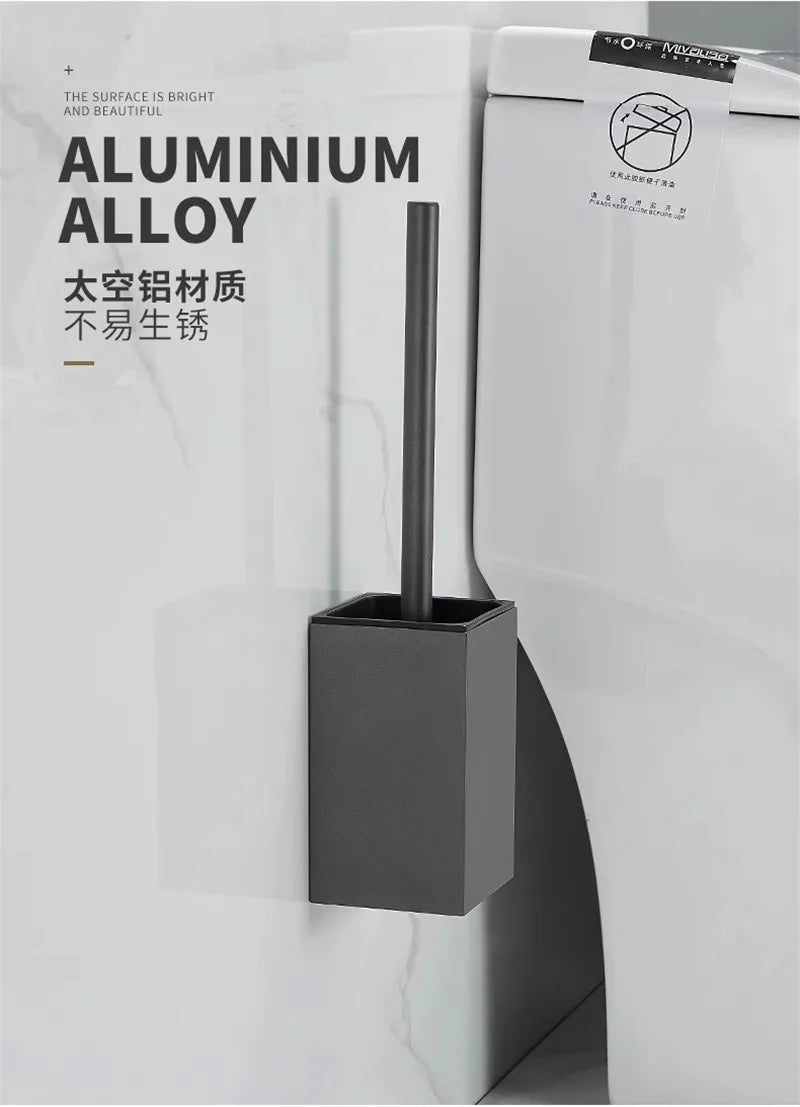 مجموعة حامل فرشاة المرحاض من ديكوربايتس™ من الألومنيوم باللون الرمادي/الأبيض