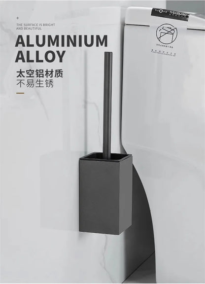 مجموعة حامل فرشاة المرحاض من ديكوربايتس™ من الألومنيوم باللون الرمادي/الأبيض