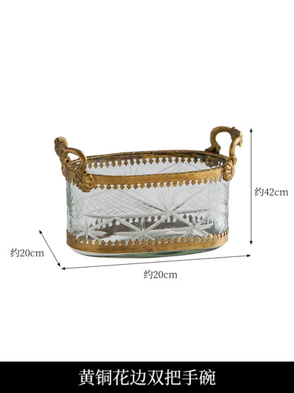 DecorBites™ Brass & Carved Glass Jewelry Makeup Pen Storage Box Dry Fruit Snack Plate