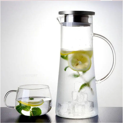 DecorBites™ Glass Pitcher with Lid, Heat Resistant Water Carafe for Hot/Cold Beverages