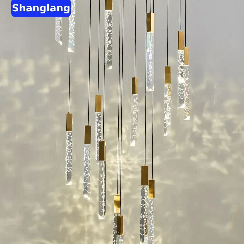 DecorBites™ Crystal Chrome LED Chandelier: Luxury Duplex Stair Loft Pendant Light for Living Room