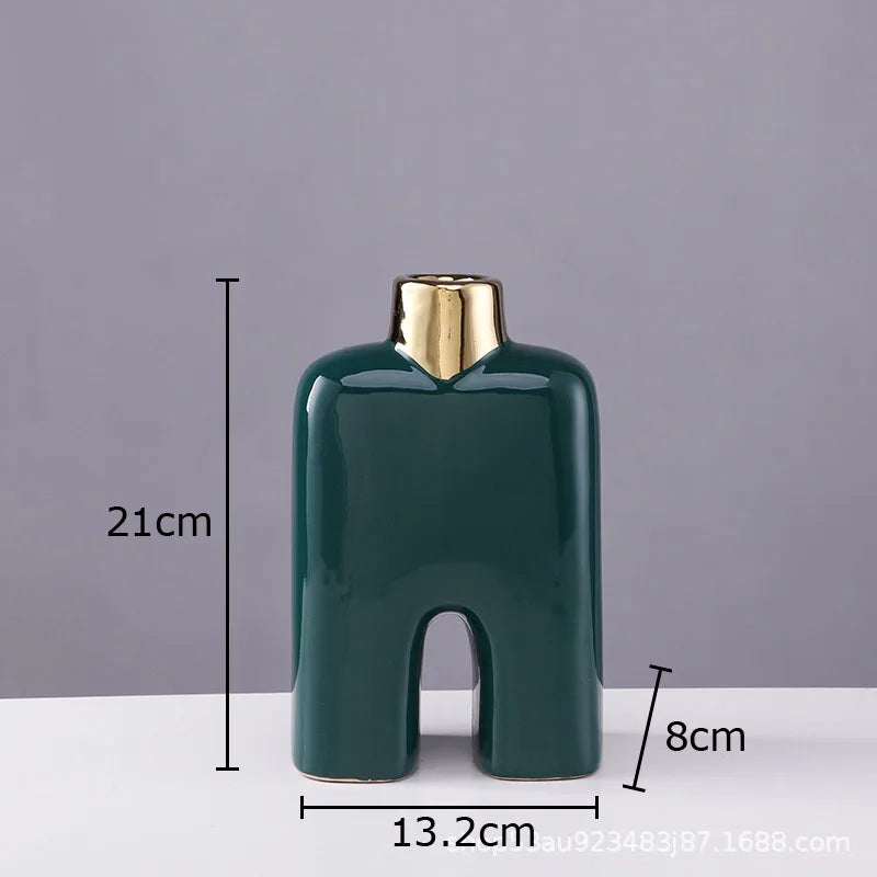 DecorBites™ Gold Ceramic Vase Desk Decor Artificial Flower Arrangement Aesthetic Room Vase