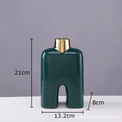 DecorBites™ Gold Ceramic Vase Desk Decor Artificial Flower Arrangement Aesthetic Room Vase