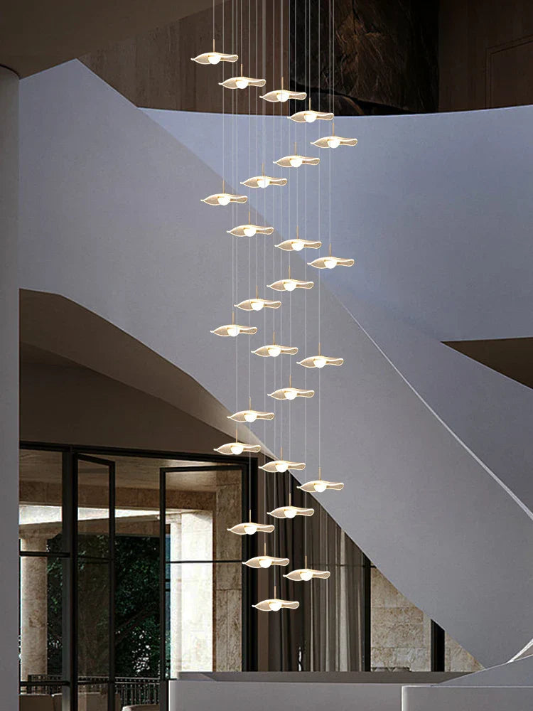 DecorBites™ Gold Acrylic Chandeliers LED Pendant Lamp Modern Staircase Living Room Lighting