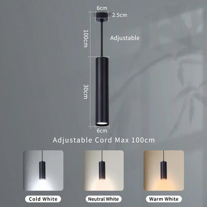 Modern Black Aluminum Cylindrical Pendant Light