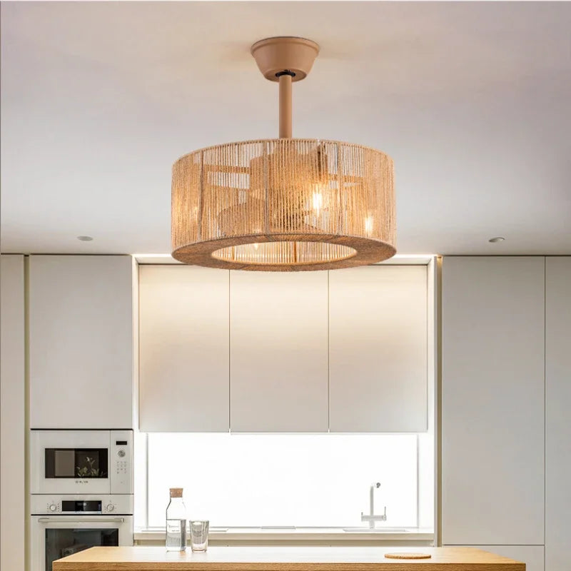 DecorBites™ Braided Rope Lantern Ceiling Fan Light: Reversible, Dimmable, 6-Speed Home Decor