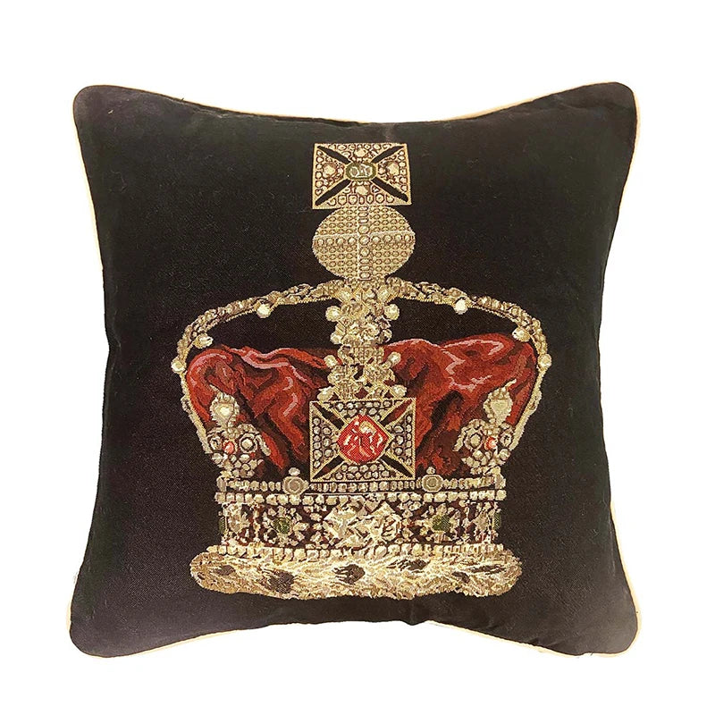 DecorBites™ Baroque Crown Jacquard Tapestry Throw Pillow Cover 45x45cm for Living Room Sofa