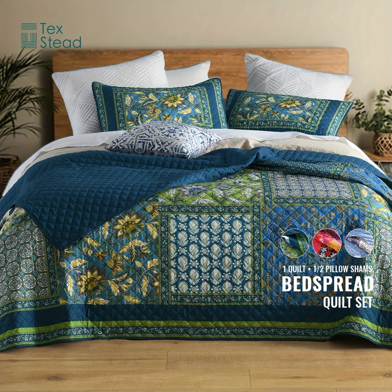 Decobites Lightweight 3-Piece Quilt Bedding Set with Pillow Shams