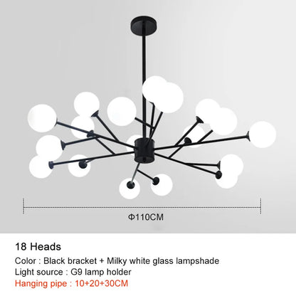 DecorBites™ Black Chandelier: Luxury Glass Pendant Light for Home, Bedroom, or Living Room