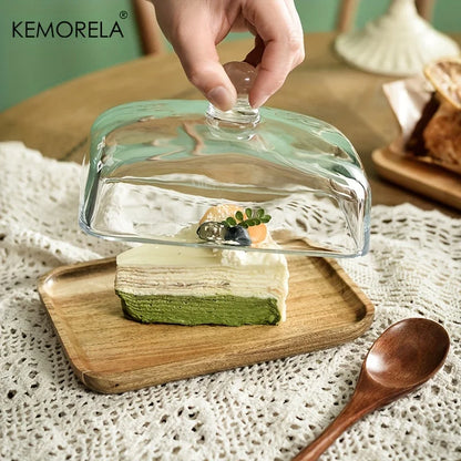 DecorBites™ Cake Dessert Wood Plate with Glass Dust Cover | Elegant Serving Dish for Various Treats