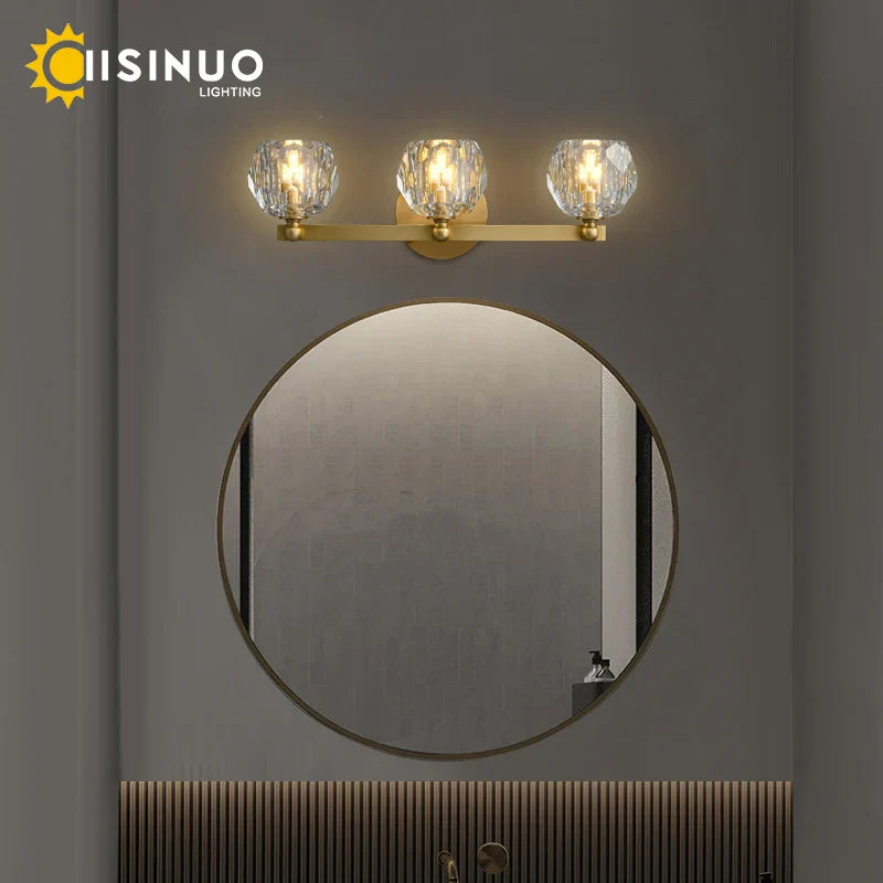 Lámparas de tocador DecorBites™ de cobre macizo dorado con cristales para baño y dormitorio