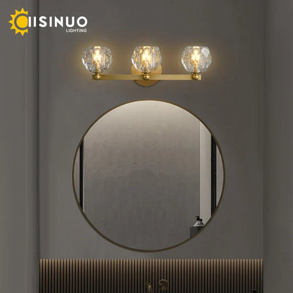 Lámparas de tocador DecorBites™ de cobre macizo dorado con cristales para baño y dormitorio