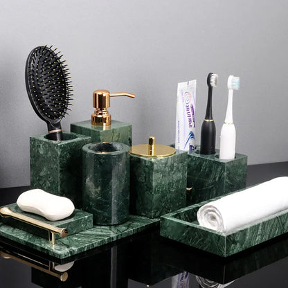 DecorBites™ Green Marble Bathroom Set: Dispenser, Dish, Holder, Tissue Box & Accessories