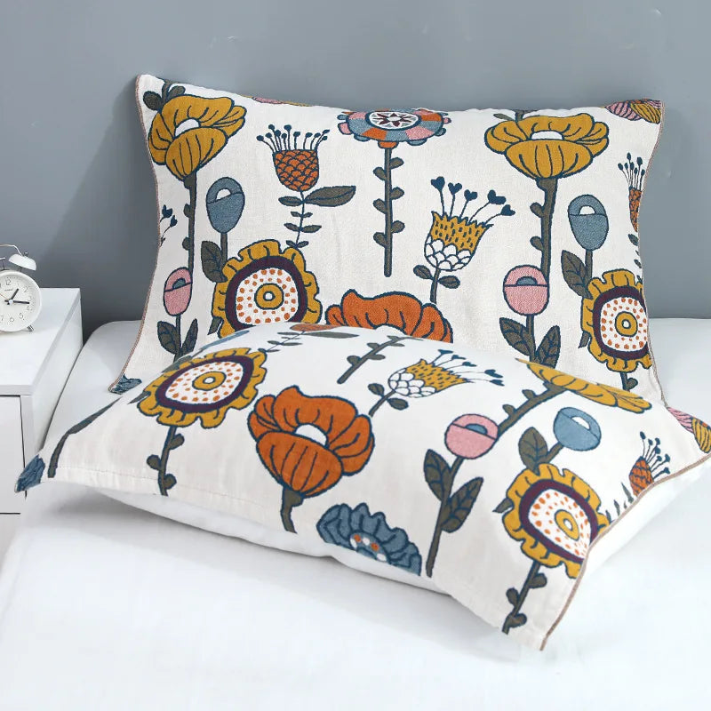 DecorBites™ Lace Trim Pillow Towel - Double Sided Yarn-Dyed Jacquard - 52*75 CM - Five-Layer Cotton Gauze