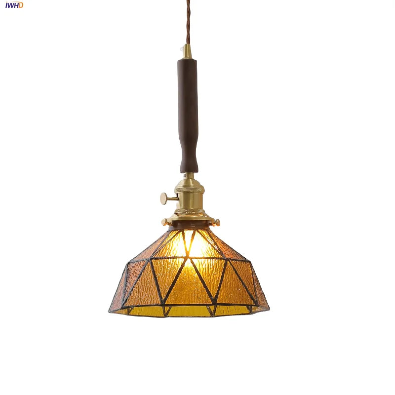 Lámpara colgante ajustable LED Decorbites™ de vidrio ámbar y madera de nogal para barra