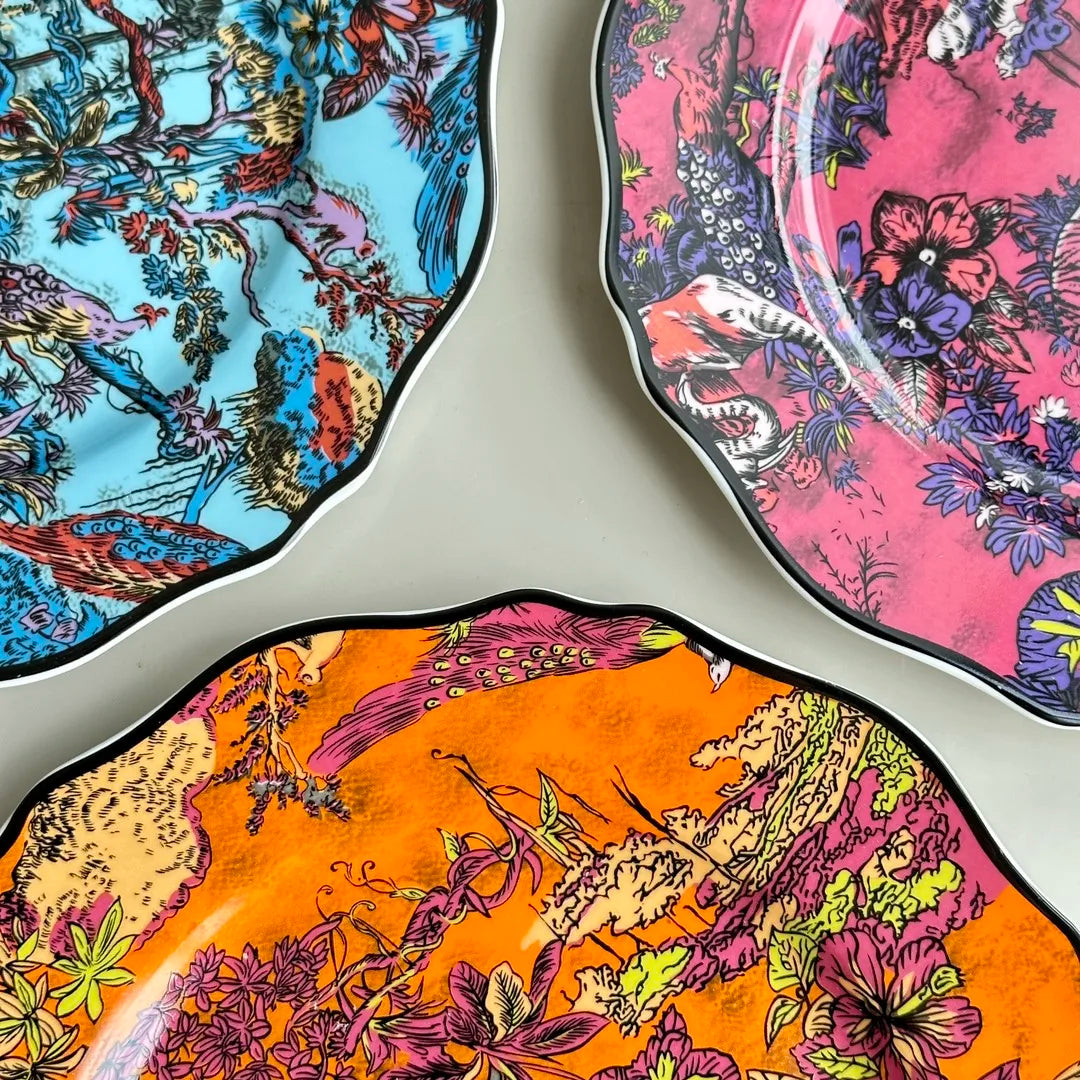 DecorBites™ Jungle Flower Bone China Dining Plates Set - Kitchen Tableware Dinnerware