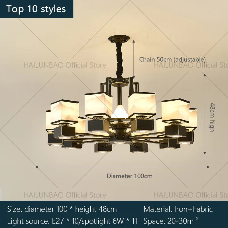 DecorBites™ Chinese Zen Marble Chandelier for Living Room, Restaurant, and Bedroom