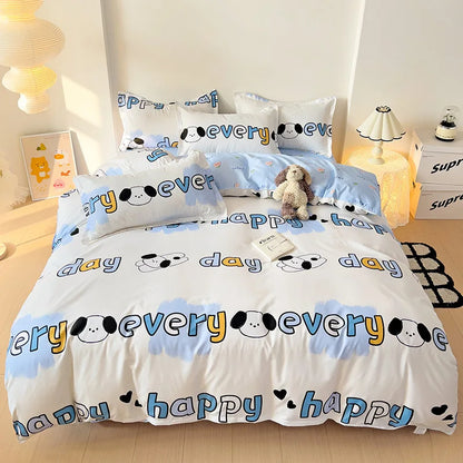 DecorBites™ Happy Little Dog Duvet Set with Sheet Pillowcases Queen/King Single Double Bedding