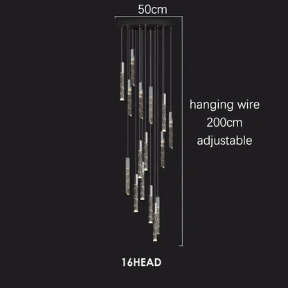 DecorBites™ Crystal Chrome LED Chandelier: Luxury Duplex Stair Loft Pendant Light for Living Room