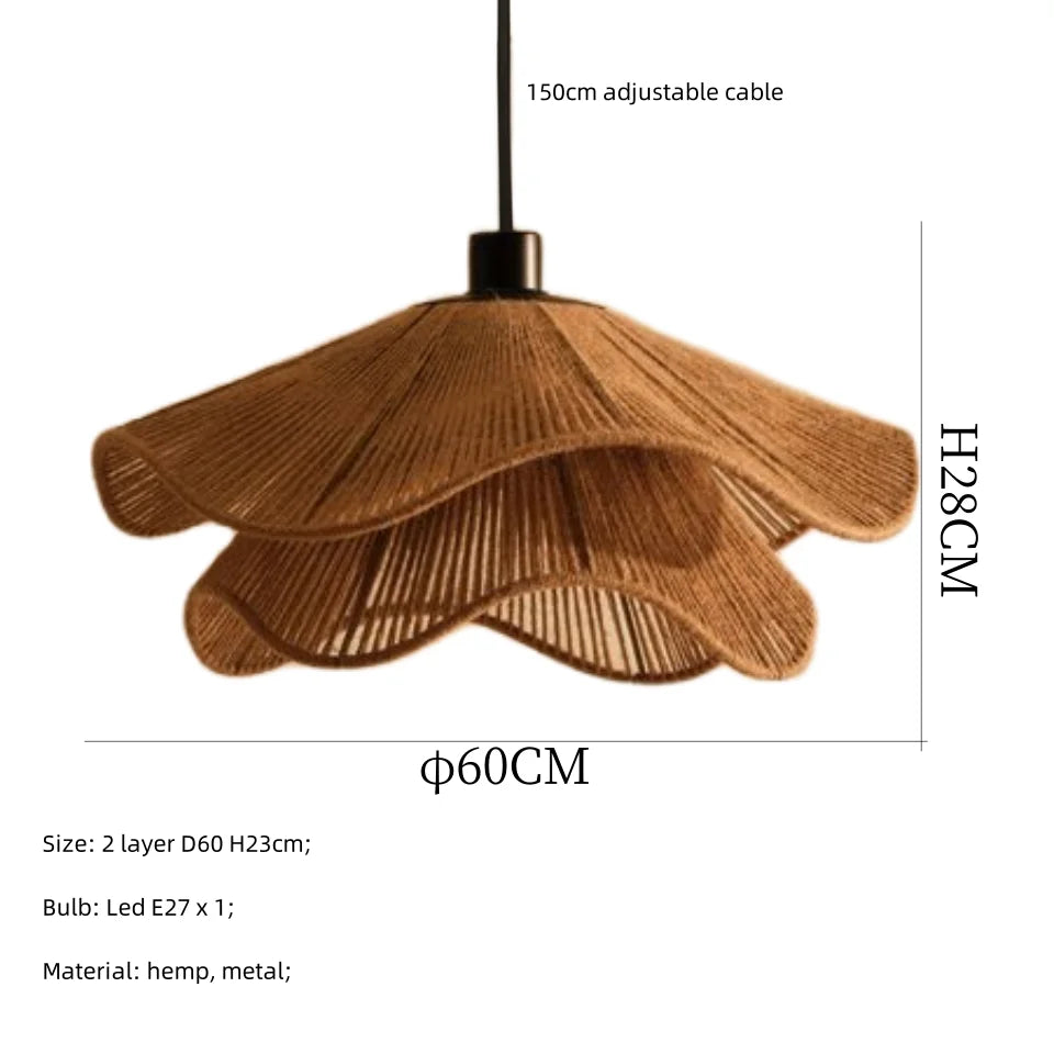 DecorBites™ Japanese Hemp Knit Pendant Light E27 LED Lamp - Nordic Wabi Sabi Style