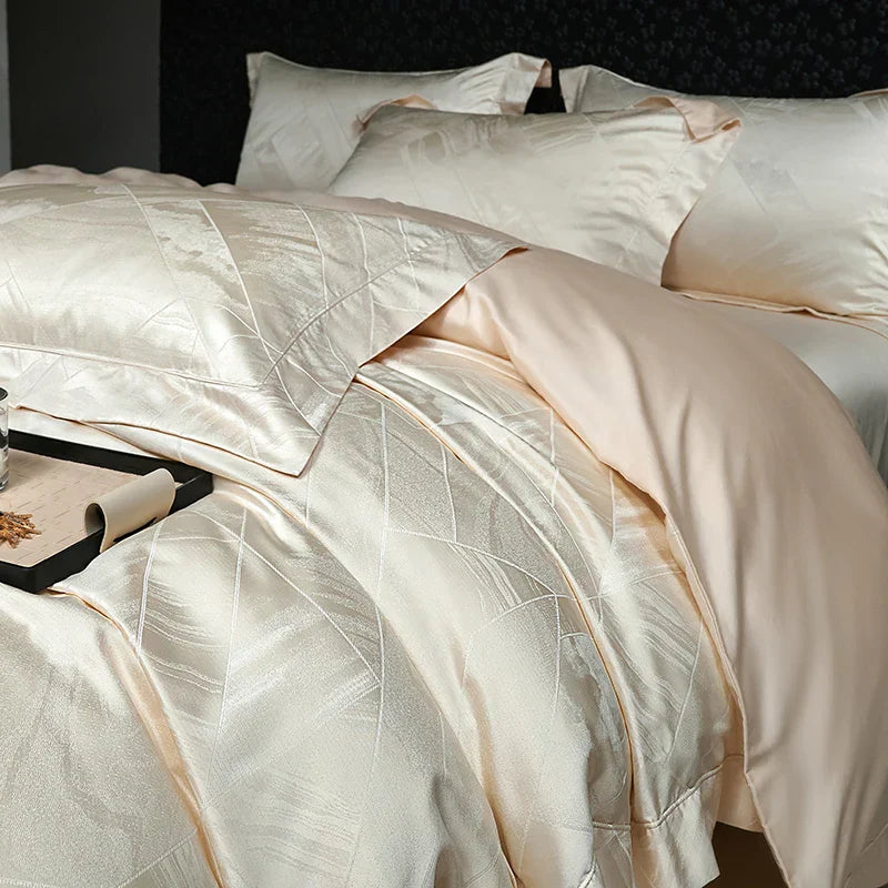 Decobites High Quality Brocade Jacquard Cotton Luxury Bedding Set: 1 Duvet, 1 Sheet, 2 Pillowcases