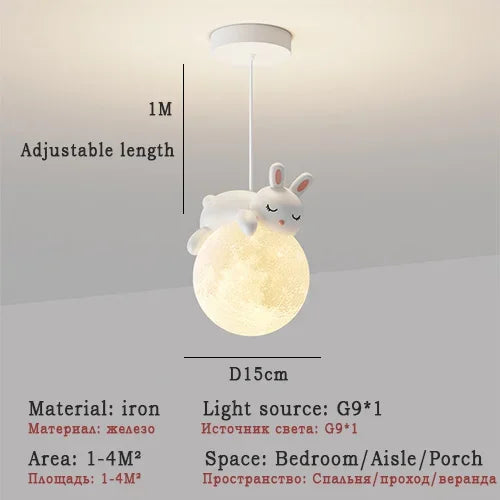Decorbites™ Kinderzimmer LED-Kronleuchter Weißer Bär Hase Pendellampe Glas Nachttischlampe