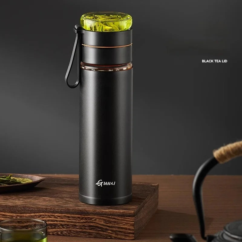 DecorBites™ Glass Thermos Cup Tea Separation Set Vacuum Bottle Stainless Steel Office Business Style