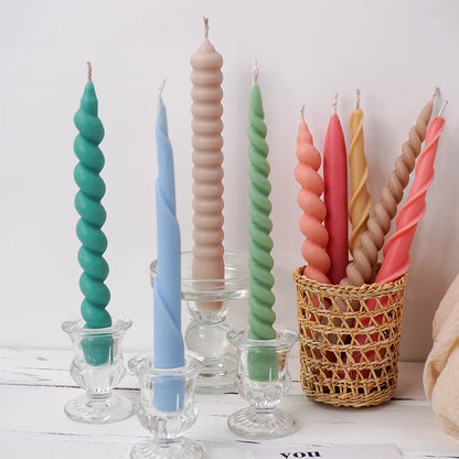 New Long Spiral Taper Candle Mold DIY Twisted Long Rod Wax Stick Silicone Mold Home Decor Tool Geometry Candles Making Supplies