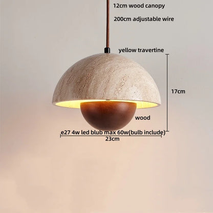 DecorBites™ LED Pendant Lamp White Glass Ball Yellow Travertine Hanging Light