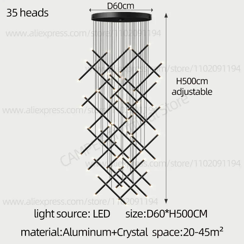 DecorBites™ LED Staircase Pendant Chandelier, Modern Nordic Restaurant Hanging Light