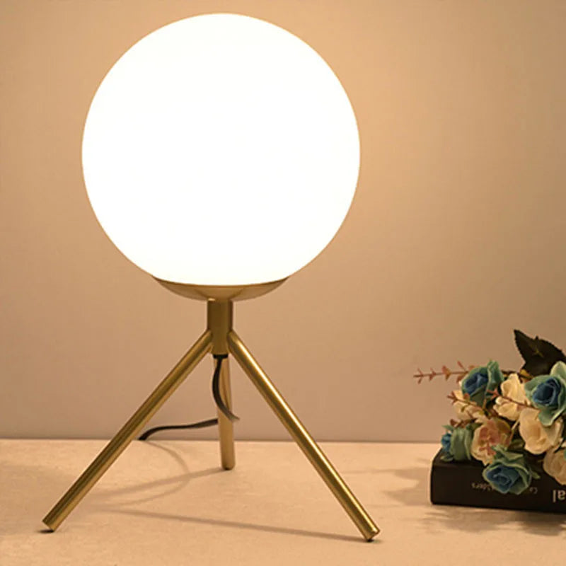 DecorBites™ LED Brass Glass Table Lamp for Bedside Reading Desk - Modern Round Ring Design