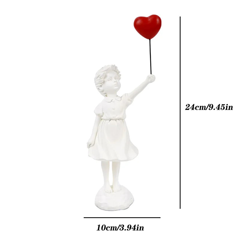 DecorBites™ Flying Love Balloon Girl Sculpture: Abstract Modern Home Office Decor & Gift