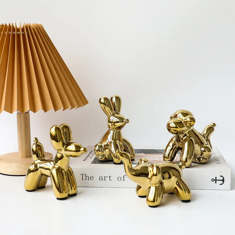 DecorBites™ Golden Monkey Dog Rabbit Ceramic Balloon Animals Desk Ornament