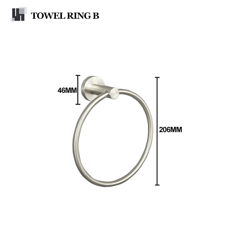 DecorBites™ Brushed Nickel Stainless Steel Bathroom Hardware Set Towel Bar Ring Holder Robe Hook