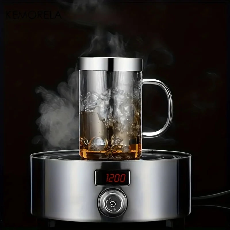 DecorBites™ 477ML Glass Tea Infuser Mug | Borosilicate Glass with Stainless Steel Infuser