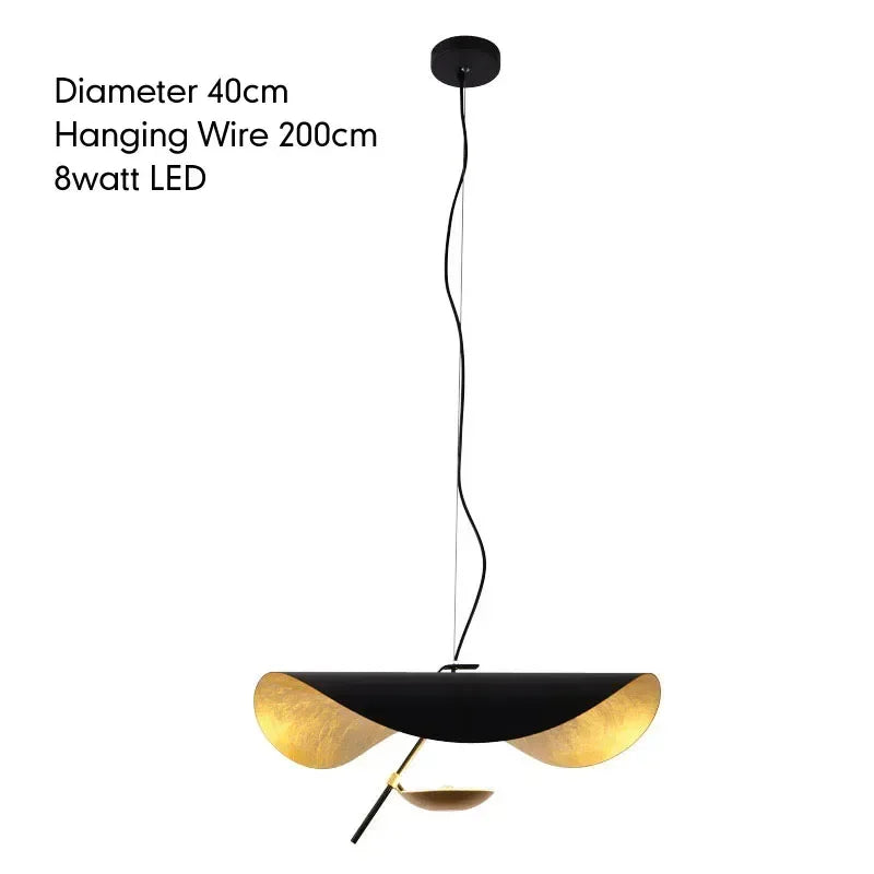 DecorBites™ Lederam Manta Pendant: Industrial Black & Gold Ceiling Light with Lotus Leaf Design